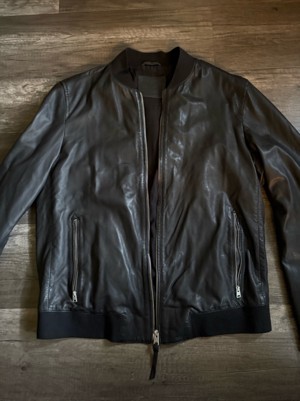 All Saints Black Leather Bomber Jacket - Picture 5 of 14